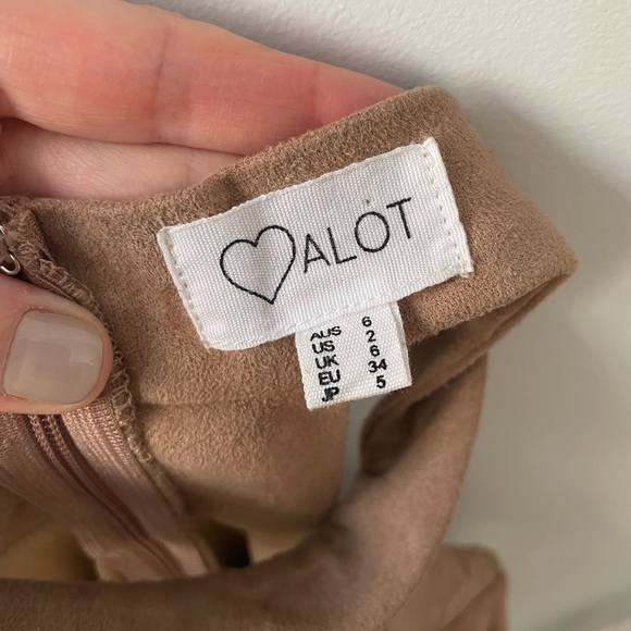 LF | Suede Tan Mini Dress with Choker | Size 2 - Picture 5 of 5